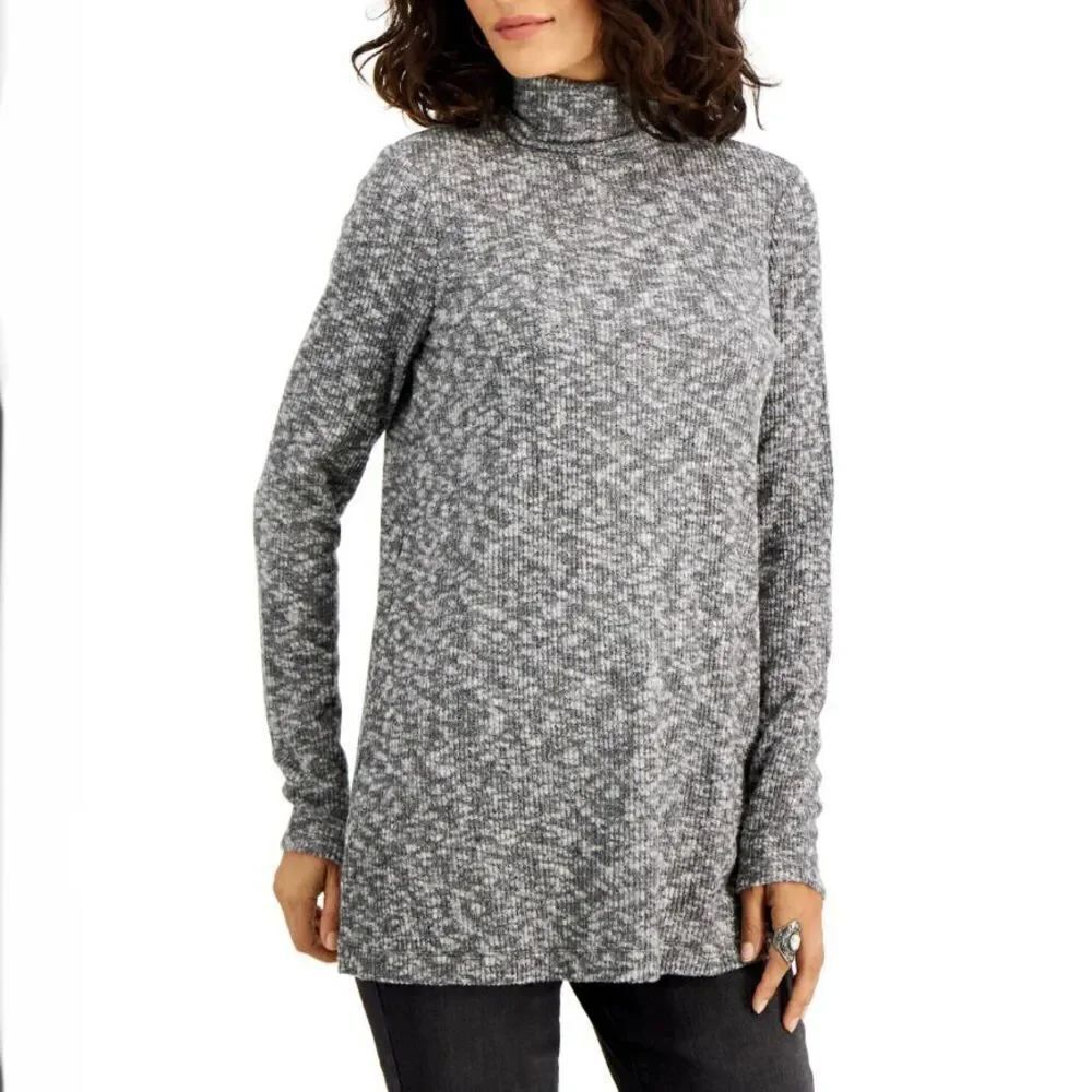 NWT Style & Co Sz XL Marled Grey Heather Rib Knit Tunic  Light Flowy Sweater Top